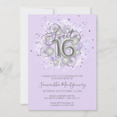 Silver Foil Sweet 16 Bday Balloons Party Lavender Einladung (Vorderseite)