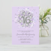 Silver Foil Sweet 16 Bday Balloons Party Lavender Einladung (Stehend Vorderseite)