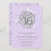 Silver Foil Sweet 16 Bday Balloons Party Lavender Einladung (Vorne/Hinten)