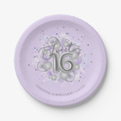 Silver Foil Sweet 16 Bday Balloons Party Lavender Pappteller (Vorderseite)