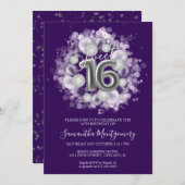 Silver Foil Sweet 16 Bday Balloons Party Lila Einladung (Vorne/Hinten)