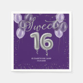 Silver Foil Sweet 16 Bday Balloons Party Lila Serviette (Vorderseite)
