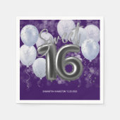 Silver Foil Sweet 16 Bday Balloons Party Lila Serviette (Vorderseite)