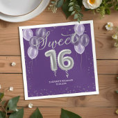 Silver Foil Sweet 16 Bday Balloons Party Lila Serviette