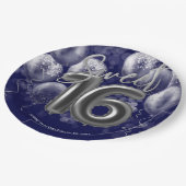 Silver Foil Sweet 16 Bday Balloons Royal Blue Pappteller (Schrägansicht)