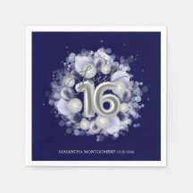 Silver Foil Sweet 16 Bday Balloons Royal Blue