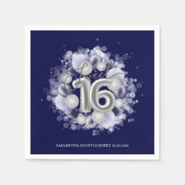 Silver Foil Sweet 16 Bday Balloons Royal Blue Serviette