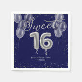Silver Foil Sweet 16 Bday Balloons Royal Blue Serviette (Vorderseite)