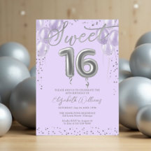 Silver Foil Sweet 16 Birthday Balloons Lavender