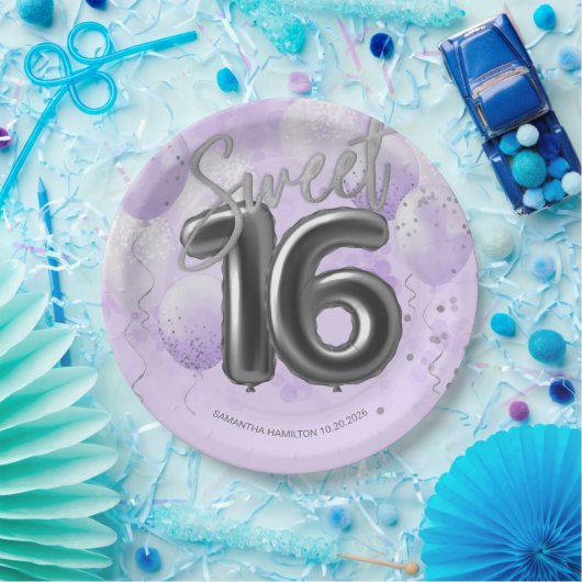 Silver Foil Sweet 16 Birthday Balloons Lavender Pa Pappteller (Party)