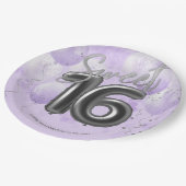 Silver Foil Sweet 16 Birthday Balloons Lavender Pa Pappteller (Schrägansicht)