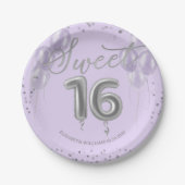 Silver Foil Sweet 16 Birthday Balloons Lavender Pappteller (Vorderseite)