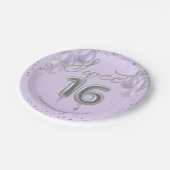 Silver Foil Sweet 16 Birthday Balloons Lavender Pappteller (Schrägansicht)
