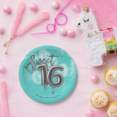 Silver Foil Sweet 16 Birthday Balloons Party Aquam Pappteller (Party)