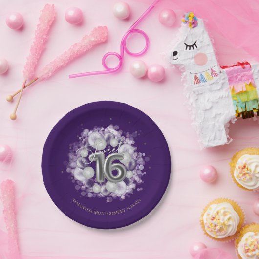 Silver Foil Sweet 16 Birthday Balloons Party Pappteller (Party)