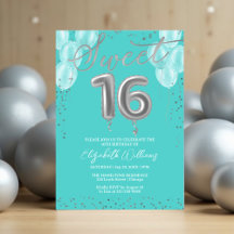 Silver Foil Sweet 16 Birthday Balloons Royal Aquam