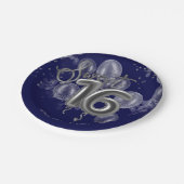 Silver Foil Sweet 16 Birthday Balloons Royal Blue Pappteller (Schrägansicht)