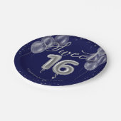 Silver Foil Sweet 16 Birthday Balloons Royal Blue Pappteller (Schrägansicht)