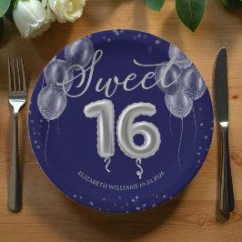 Silver Foil Sweet 16 Birthday Balloons Royal Blue Pappteller