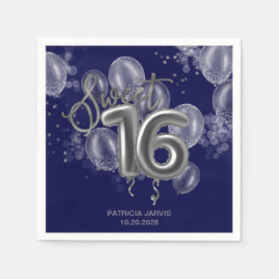 Silver Foil Sweet 16 Birthday Balloons Royal Blue Serviette