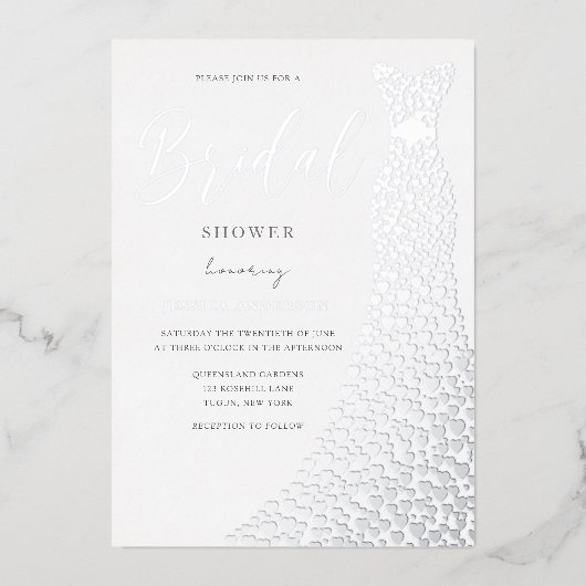 Silver Foil Wedding Dress Brautparty Folieneinladung (Vorderseite)
