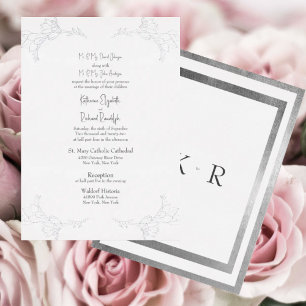 Silver Foil White Two Place Beide Eltern Hochzeit Folieneinladung