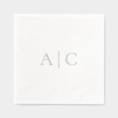 Silver Foil White Wedding Modern Monogram Servietten Mit Folie (Vorderseite)