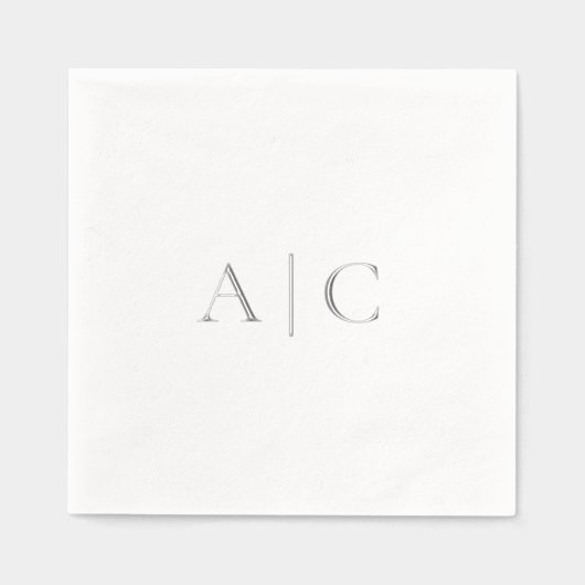 Silver Foil White Wedding Modern Monogram Servietten Mit Folie (Vorderseite)