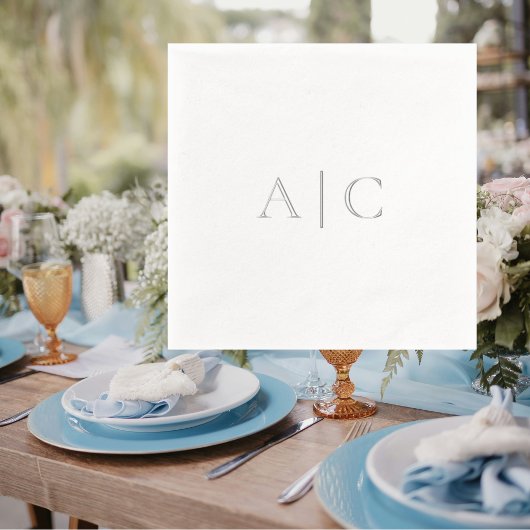Silver Foil White Wedding Modern Monogram Servietten Mit Folie