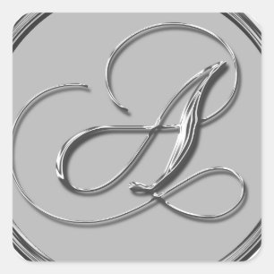 Silver Formal Wedding Monogram A Siegel Quadratischer Aufkleber