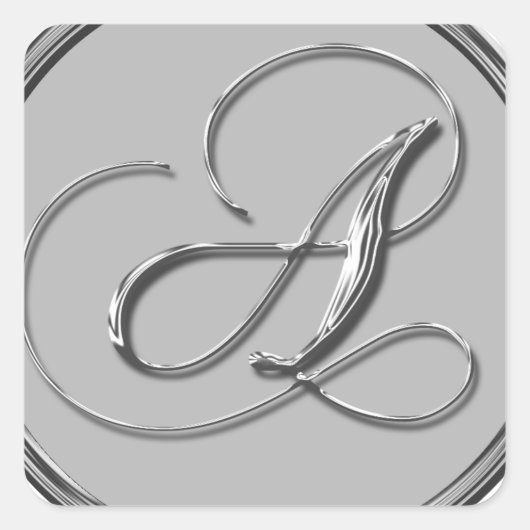 Silver Formal Wedding Monogram A Siegel Quadratischer Aufkleber (Vorderseite)