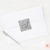 Silver Formal Wedding Monogram A Siegel Quadratischer Aufkleber (Umschlag)