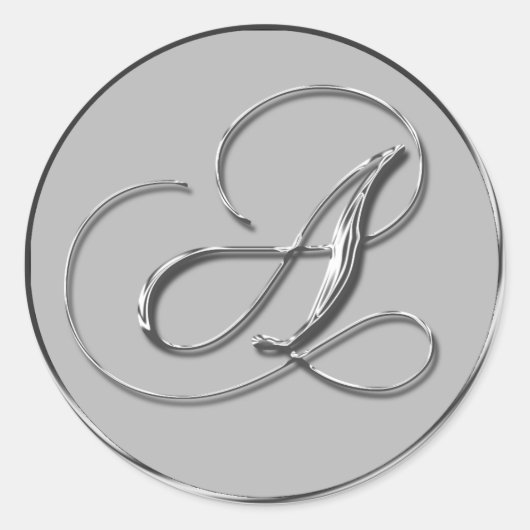 Silver Formal Wedding Monogram A Siegel Runder Aufkleber (Vorderseite)