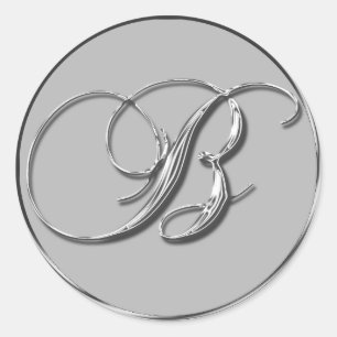 Silver Formal Wedding Monogram B Siegel Einladung  Runder Aufkleber