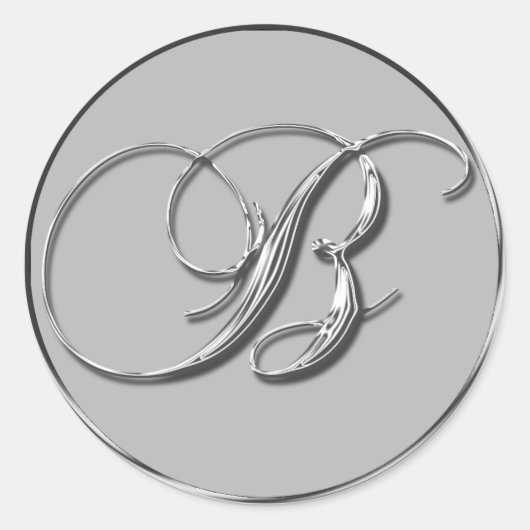 Silver Formal Wedding Monogram B Siegel Einladung  Runder Aufkleber (Vorderseite)