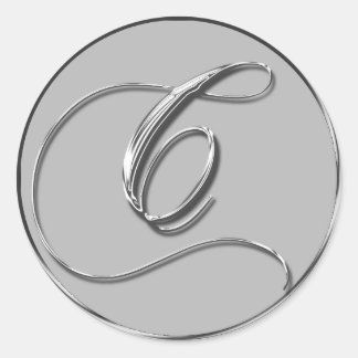 Silver Formal Wedding Monogram C Siegel Runder Aufkleber