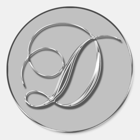 Silver Formal Wedding Monogram D Umschlag Aufklebe Runder Aufkleber (Vorderseite)