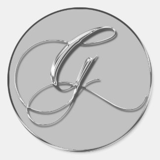 Silver Formal Wedding Monogram G Siegel Runder Aufkleber