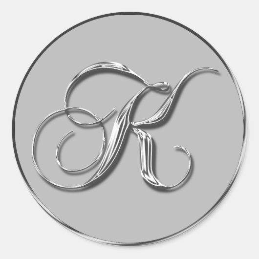 Silver Formal Wedding Monogram K Siegel Weddings Runder Aufkleber (Vorderseite)