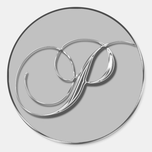 Silver Formal Wedding Monogram P Umschlag Aufklebe Runder Aufkleber (Vorderseite)