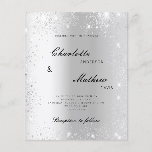 Silver formale Skript-Budget Hochzeitseinladung (Vorderseite)