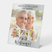 Silver Foto Collage Geburtstagsfeier willkommen Sockelschild (Vorderseite)