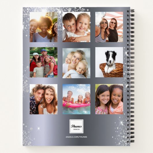 Silver Foto Collage Monogram Glitzer Notizblock (Rückseite)