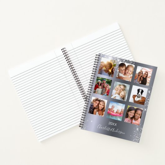 Silver Foto Collage Monogram Glitzer Notizblock (Innenseite)