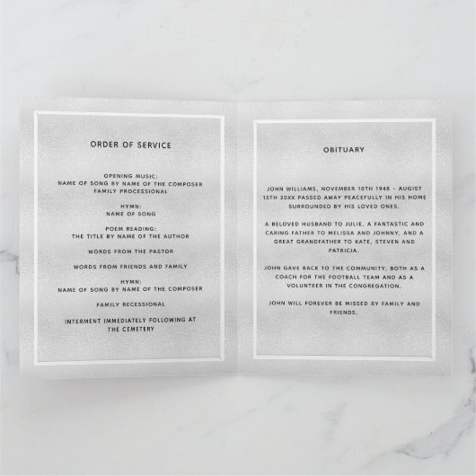 Silver Foto Klassisches Beerdigungsprogramm Dankeskarte (Innenseite)