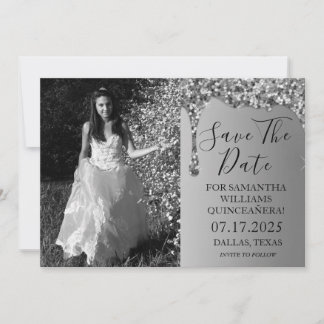 Silver Foto Sparkle Glitzer Tropfen Quinceanera Save The Date