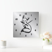 Silver Fox Black Numbers Quadratische Wanduhr (Zuhause)