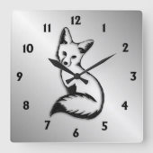 Silver Fox Black Numbers Quadratische Wanduhr (Vorderseite)