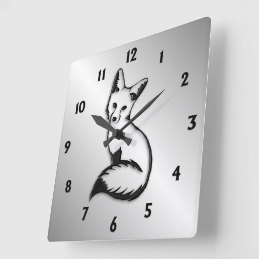Silver Fox Black Numbers Quadratische Wanduhr (Winkel)