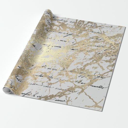 Silver Foxier Gold Script Shiny Metallic Black Geschenkpapier (Ungerollt)